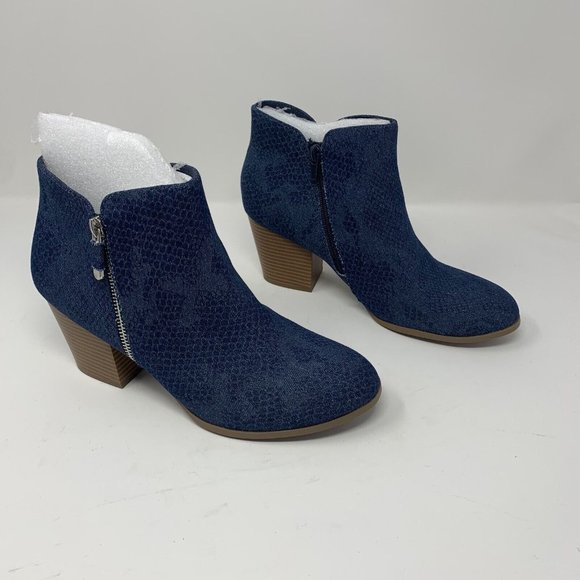 Style & Co Masrinaa Ankle Booties Women's 5.5M Blue Snake Denim Side Zip‎ S0646 - Picture 1 of 10
